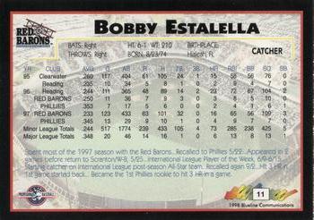 1998 Blueline Q-Cards Scranton/Wilkes-Barre Red Barons #11 Bobby Estalella Back