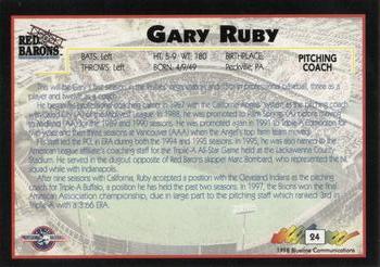 1998 Blueline Q-Cards Scranton/Wilkes-Barre Red Barons #24 Gary Ruby Back
