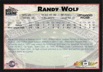 1998 Blueline Q-Cards Scranton/Wilkes-Barre Red Barons #29 Randy Wolf Back