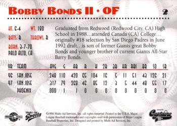 1998 Multi-Ad Shreveport Captains #2 Bobby Bonds II Back