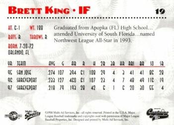 1998 Multi-Ad Shreveport Captains #19 Brett King Back