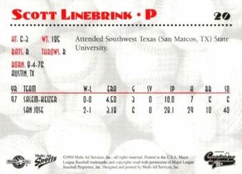 1998 Multi-Ad Shreveport Captains #20 Scott Linebrink Back