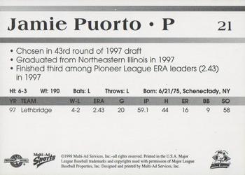 1998 Multi-Ad South Bend Silver Hawks #21 Jamie Puorto Back