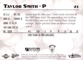 1998 Multi-Ad St. Catharines Stompers #21 Taylor Smith Back