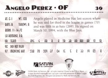 1998 Multi-Ad St. Catharines Stompers #30 Angelo Perez Back