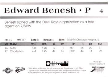 1998 Multi-Ad St. Petersburg Devil Rays #4 Edward Benesh Back
