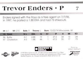 1998 Multi-Ad St. Petersburg Devil Rays #7 Trevor Enders Back