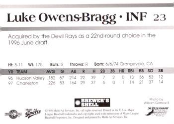 1998 Multi-Ad St. Petersburg Devil Rays #23 Luke Owens-Bragg Back