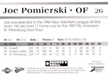 1998 Multi-Ad St. Petersburg Devil Rays #26 Joe Pomierski Back