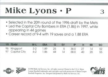 1998 Multi-Ad St. Lucie Mets #3 Mike Lyons Back