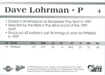 1998 Multi-Ad St. Lucie Mets #4 Dave Lohrman Back