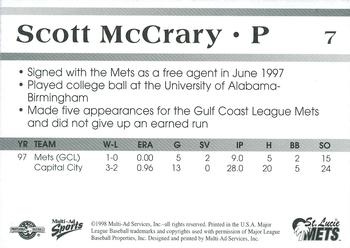1998 Multi-Ad St. Lucie Mets #7 Scott McCrary Back
