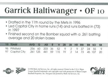 1998 Multi-Ad St. Lucie Mets #10 Garrick Haltiwanger Back