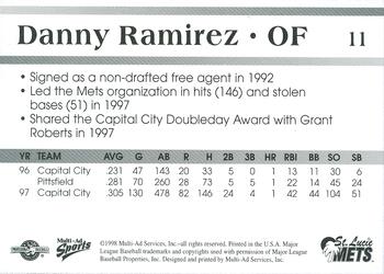 1998 Multi-Ad St. Lucie Mets #11 Danny Ramirez Back