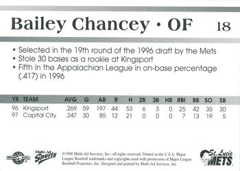 1998 Multi-Ad St. Lucie Mets #18 Bailey Chancey Back