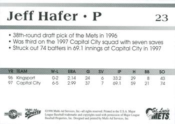 1998 Multi-Ad St. Lucie Mets #23 Jeff Hafer Back