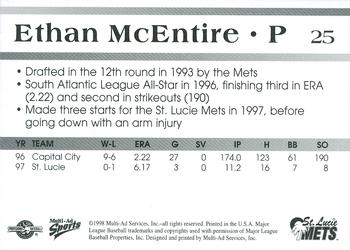 1998 Multi-Ad St. Lucie Mets #25 Ethan McEntire Back