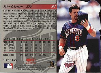 1998 Donruss - Press Proofs Silver #94 Ron Coomer Back