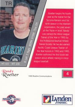1998 Blueline Q-Cards Tacoma Rainiers #4 Randy Roetter Back