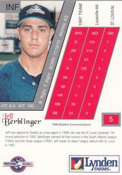 1998 Blueline Q-Cards Tacoma Rainiers #5 Jeff Berblinger Back