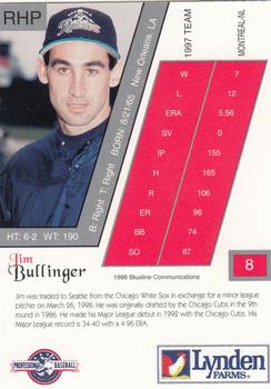 1998 Blueline Q-Cards Tacoma Rainiers #8 Jim Bullinger Back