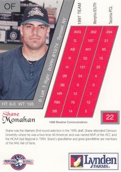 1998 Blueline Q-Cards Tacoma Rainiers #22 Shane Monahan Back