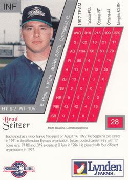 1998 Blueline Q-Cards Tacoma Rainiers #28 Brad Seitzer Back