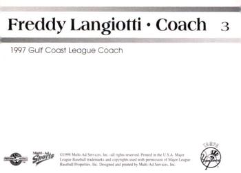 1998 Multi-Ad Tampa Yankees #3 Freddy Langiotti Back