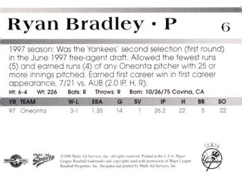 1998 Multi-Ad Tampa Yankees #6 Ryan Bradley Back