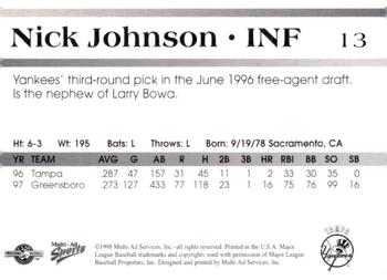 1998 Multi-Ad Tampa Yankees #13 Nick Johnson Back