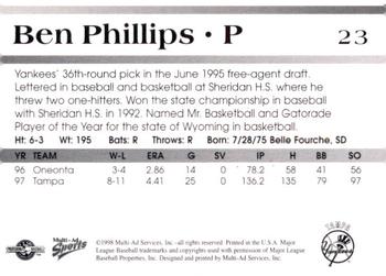 1998 Multi-Ad Tampa Yankees #23 Ben Phillips Back