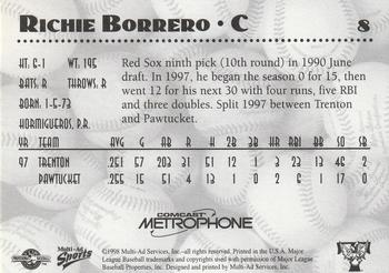 1998 Multi-Ad Trenton Thunder #8 Richie Borrero Back