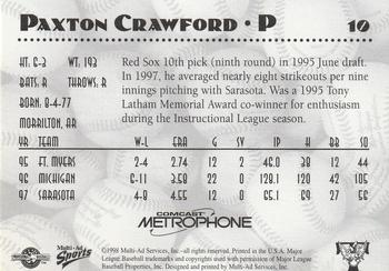 1998 Multi-Ad Trenton Thunder #10 Paxton Crawford Back