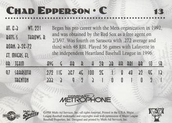 1998 Multi-Ad Trenton Thunder #13 Chad Epperson Back
