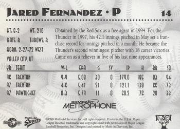 1998 Multi-Ad Trenton Thunder #14 Jared Fernandez Back