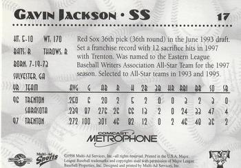 1998 Multi-Ad Trenton Thunder #17 Gavin Jackson Back