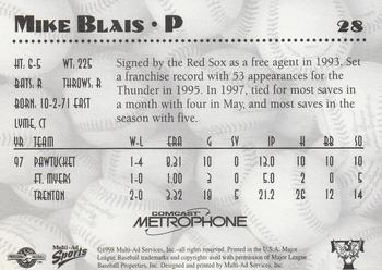 1998 Multi-Ad Trenton Thunder #28 Mike Blais Back