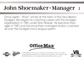 1998 Multi-Ad Vero Beach Dodgers #1 John Shoemaker Back