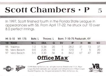 1998 Multi-Ad Vero Beach Dodgers #5 Scott Chambers Back