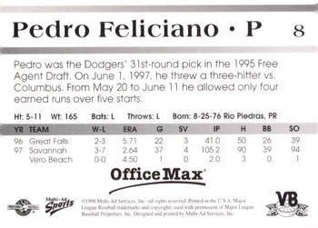 1998 Multi-Ad Vero Beach Dodgers #8 Pedro Feliciano Back