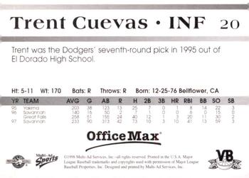 1998 Multi-Ad Vero Beach Dodgers #20 Trent Cuevas Back
