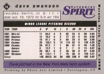 1998 Warning Track Waterbury Spirit #15 Dave Swanson Back