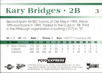 1998 Multi-Ad West Tenn Diamond Jaxx #3 Kary Bridges Back