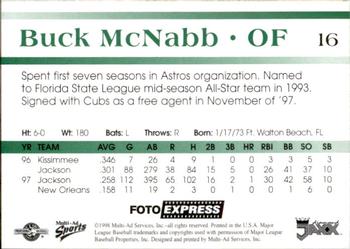 1998 Multi-Ad West Tenn Diamond Jaxx #16 Buck McNabb Back