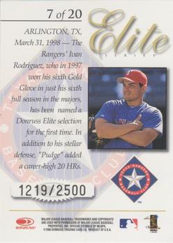 1998 Donruss - Elite Series #7 Ivan Rodriguez Back