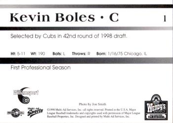 1998 Multi-Ad Williamsport Cubs #1 Kevin Boles Back