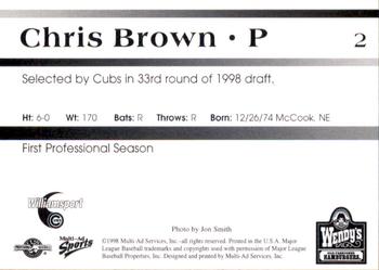 1998 Multi-Ad Williamsport Cubs #2 Chris Brown Back