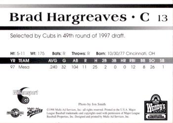 1998 Multi-Ad Williamsport Cubs #13 Brad Hargreaves Back