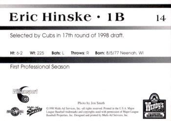 1998 Multi-Ad Williamsport Cubs #14 Eric Hinske Back