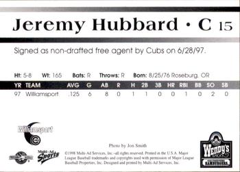 1998 Multi-Ad Williamsport Cubs #15 Jeremy Hubbard Back